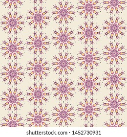 Seamless pattern with decorative circles in the style of a mandala.  Vector illustration.
