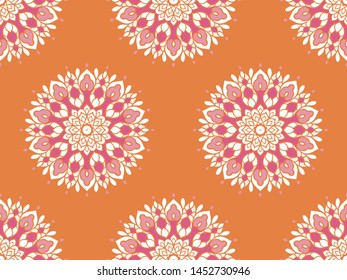 Seamless pattern with decorative circles in the style of a mandala.  Vector illustration.