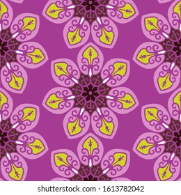 Seamless pattern with decorative circles in the style of a mandala.  Vector illustration.