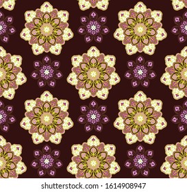 Seamless pattern with decorative circles in the style of a mandala.  Vector illustration.