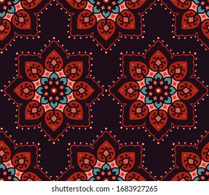 Seamless pattern with decorative circles in the style of a mandala.  Vector illustration.