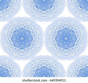 Seamless pattern with decorative circles in the style of a mandala.  Vector illustration.
