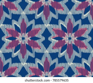 Seamless pattern with decorative circles in the style of a mandala.  Embroidery.  Vector illustration.