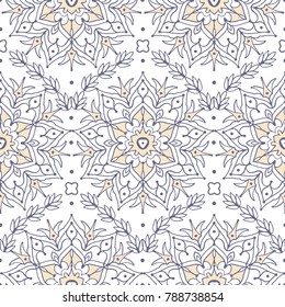 Seamless pattern with decorative circles in the style of a mandala.  Vector illustration.