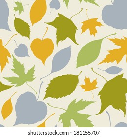 Seamless pattern with decorative colorful autumn falling leaves. Vector illustration.