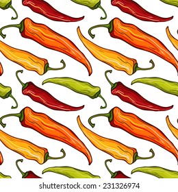 Seamless pattern with decorative colorful bright chili peppers. Vector illustration