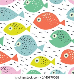 Seamless pattern with decorative colorful fishes.