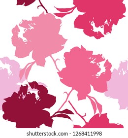Seamless pattern decorative colorful roses. White vector background.
