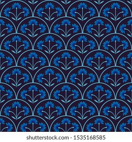 Seamless pattern with decorative cornflowers