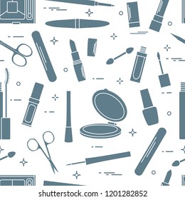 Seamless pattern of decorative cosmetics, accessories for nail care. Glamour fashion vogue style.