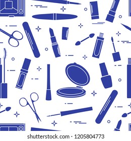 Seamless pattern of decorative cosmetics, accessories for nail care. Glamour fashion vogue style.