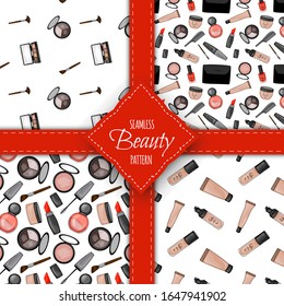 Diseño impecable con cosméticos decorativos. Estilo de caricatura. Ilustración del vector