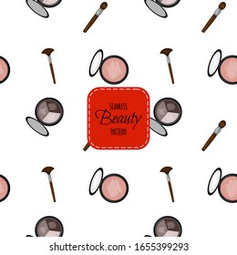 Seamless pattern with decorative cosmetics. Cartoon style. Vector illustration