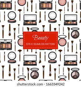 Seamless pattern with decorative cosmetics. Cartoon style. Vector illustration