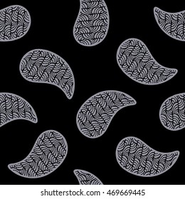 Seamless pattern with decorative cucumbers. Black and lilac grey color. Vector illustration