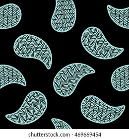 Seamless pattern with decorative cucumbers. Black and limpet shell color. Vector illustration