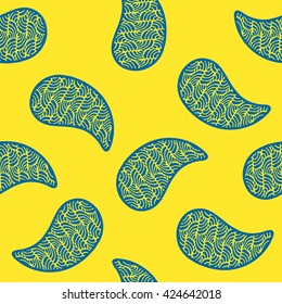 Seamless pattern with decorative cucumbers. Buttercup and snorkel blue color. Vector illustration
