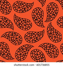Seamless pattern with decorative cucumbers. Flame and black color. Vector illustration