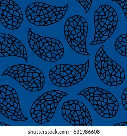 Seamless pattern with decorative cucumbers. Lapis Blue and black color. Vector illustration