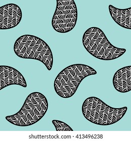 Seamless pattern with decorative cucumbers. Limpet shell, black and white color. Vector illustration