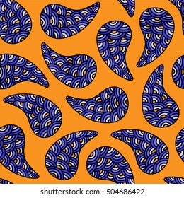 Seamless pattern with decorative cucumbers. Orange, blue and black color. Vector illustration