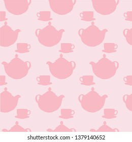 Seamless pattern with decorative cups and teapots. Vector illustration