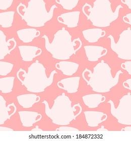 Seamless pattern with decorative cups and teapots. Vector illustration