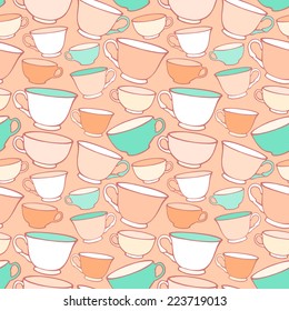 Seamless pattern with decorative cups. Vector illustration