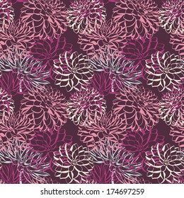 Seamless pattern with decorative dahlia flowers outlines. Vector floral background