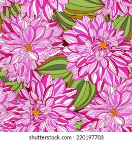 seamless pattern with decorative dahlia and leaves