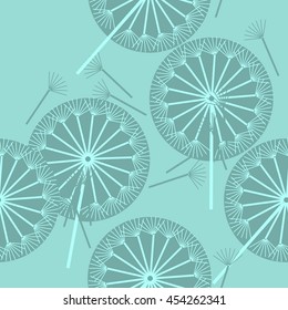 Seamless pattern with decorative dandelion on spotted background. Vector illustration.
