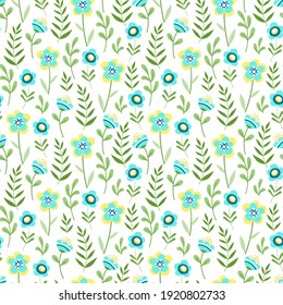 Seamless pattern with decorative delicate flowers. Suitable for baby clothes, printing on fabric, wrapping paper, packaging, wallpaper. 