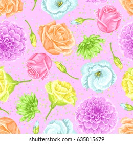Seamless pattern with decorative delicate flowers. Easy to use for backdrop, textile, wrapping paper, wallpaper.