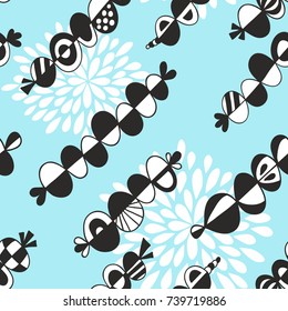 Seamless pattern with decorative design elements. Vector illustration. Endless background with hand drawings in doodle style.