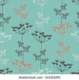 Seamless pattern with  decorative dill plant  in retro colors. Vector illustration.
