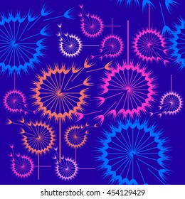 Seamless pattern with decorative dill plant on spotted background. Vector illustration.