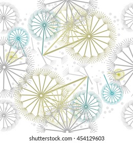 Seamless pattern with decorative dill plant on spotted background. Vector illustration.