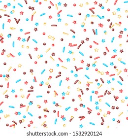 Seamless pattern with decorative donut sprinkles. Background of donuts glaze.
