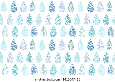 Seamless pattern with decorative doodle water drops vector illustration