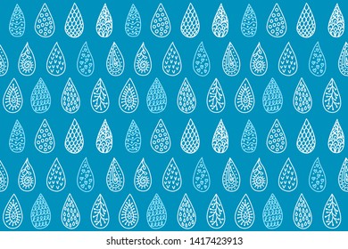 Seamless pattern with decorative doodle water drops vector illustration