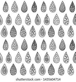 Seamless pattern with decorative doodle water drops vector illustration