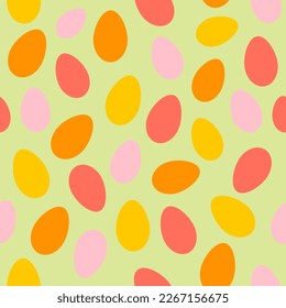 Seamless pattern with decorative Easter eggs of different colors  on a light background. Happy Easter day.