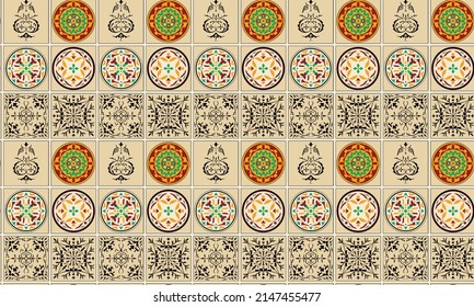 Seamless pattern with decorative eggs. Beautiful ornament in folklore style. Vector colorful background.