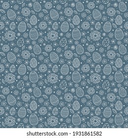 Seamless pattern with decorative eggs and flowers. Easter background. Vector