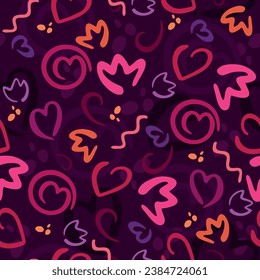 Seamless pattern from decorative elements heart, letter, flowers. Multi-colored decor for packaging, printing, holiday decoration, Valentine's Day