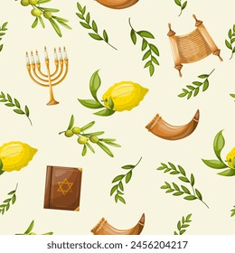 Seamless pattern of decorative elements of Jewish holidays. Freehand drawing, vector