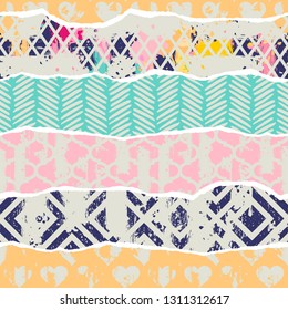 Seamless pattern with decorative elements, patchwork tiles.