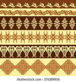  Seamless pattern with decorative elements. Set of vector borders.