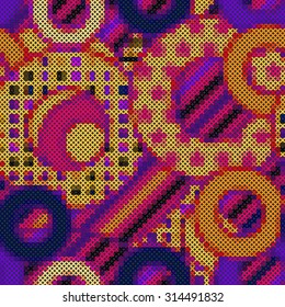 Seamless pattern - decorative embroidery with geometrical drawing. Vector illustration 