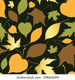 Seamless pattern with decorative falling leaves. Vector illustration